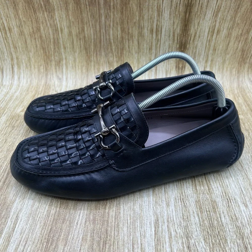 Salvatore Ferragamo Parigi Woven Loafers Men's Size 9 3E Black Gancini Driving